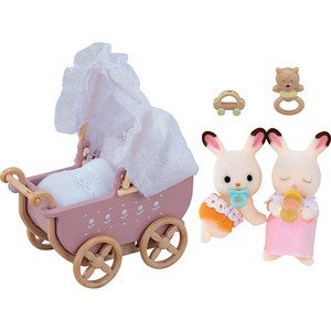 Gulliver Sylvanian Families Bebês Gêmeos Coelho Chocolate e Carrinho de Bebê